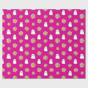 Papier Cadeau Halloween rose Fantôme de marguerite