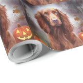 Papier Cadeau Halloween Rouge irlandais Setter avec la peur Citr (Coin rond)