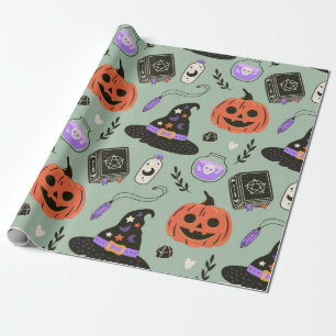 Papier Cadeau Halloween sans couture motif avec casquette sorciè