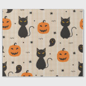 Papier Cadeau Halloween sans couture motif avec chat noir et gho (Plat)