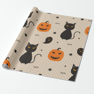 Papier Cadeau Halloween sans couture motif avec chat noir et gho
