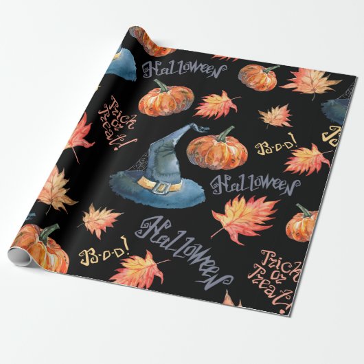 Papier Cadeau Halloween seamless pattern with halloween pumpkin, (Déroulé)