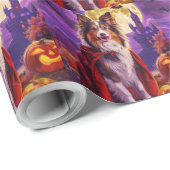 Papier Cadeau Halloween Shetland Sheepdog Vampire Citrouilles ef (Coin rond)
