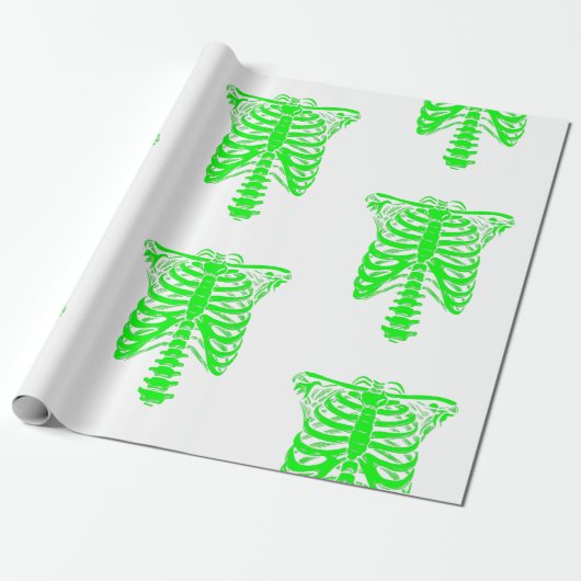 Papier Cadeau halloween Skeleton Rib Acide caissé vert (Déroulé)