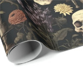 Papier Cadeau Halloween Skuls botaniques et Citrouille (Coin rond)