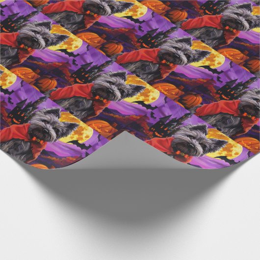 Papier Cadeau Halloween Skye Terrier Vampire Citrouilles effroi (Coin)