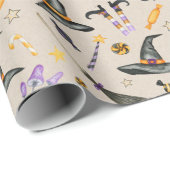 Papier Cadeau Halloween sorcière et papier d'enveloppement de bo (Coin rond)