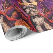 Papier Cadeau Halloween Tibétain Terrier Vampire Citrouilles peu (Coin rond)