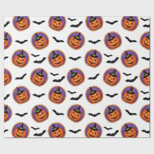 Papier Cadeau Halloween Traite Jack-O-Lantern & chauves-souris