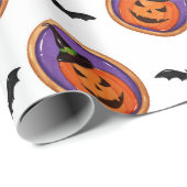 Papier Cadeau Halloween Traite Jack-O-Lantern Cookie & Bats (Coin rond)