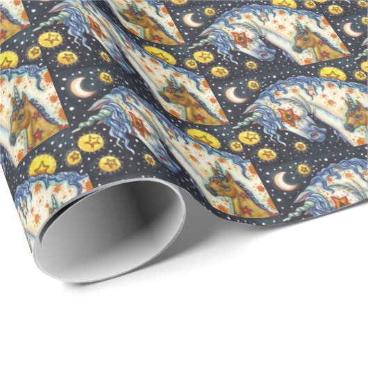 PAPIER CADEAU HALLOWEEN UNICORNS, STAR HORSE & IMAGINAIRE COLT (Coin rond)