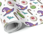 Papier Cadeau Halloween violet amusant, Green Magic Witchtle Wra (Coin rond)