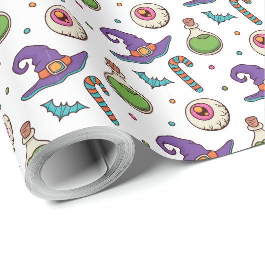 Papier Cadeau Halloween violet amusant, Green Magic Witchtle Wra (Coin rond)