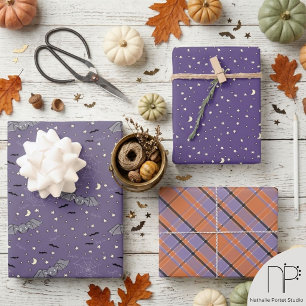Papier cadeau Halloween violet mignon chauves-sour