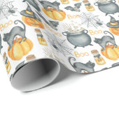 Papier Cadeau Halloween Whimsical Cauldron et Motif de chats (Coin rond)