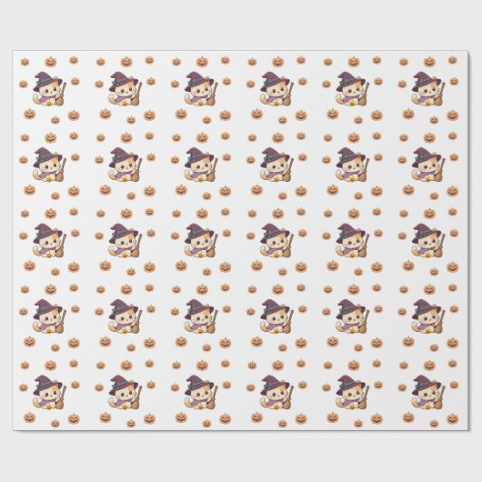 Papier Cadeau Halloween Witch Cat Pumpkin Pattern (Plat)