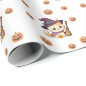 Papier Cadeau Halloween Witch Cat Pumpkin Pattern (Coin rond)