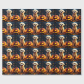 Papier Cadeau Halloween Yorkipoo Avec La Peur Citrouille (Plat)