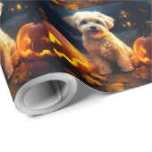 Papier Cadeau Halloween Yorkipoo Avec La Peur Citrouille (Coin rond)