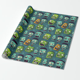 Papier Cadeau Halloween zombie design with green background