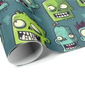 Papier Cadeau Halloween zombie design with green background (Coin rond)