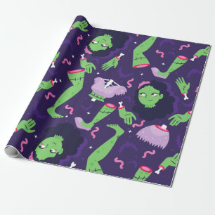 Papier Cadeau halloween zombie pas mort fille vers chauves-souri