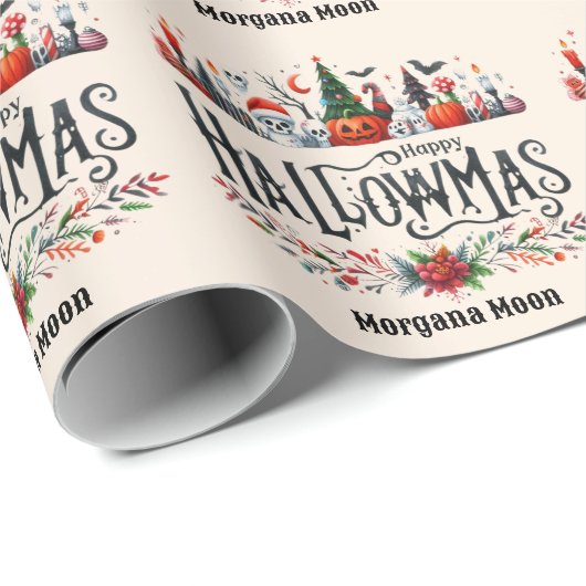 Papier Cadeau Hallowmas Giftwrap Halloween Mashup de Noël (Coin rond)