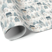 Papier Cadeau Hameaux aquarelles pittoresques : Village de Noël (Coin rond)