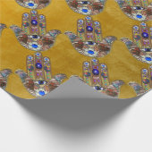 Papier Cadeau Hamsa Coeurs Fleurs Opal Art sur Or (Coin)