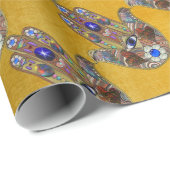 Papier Cadeau Hamsa Coeurs Fleurs Opal Art sur Or (Coin rond)