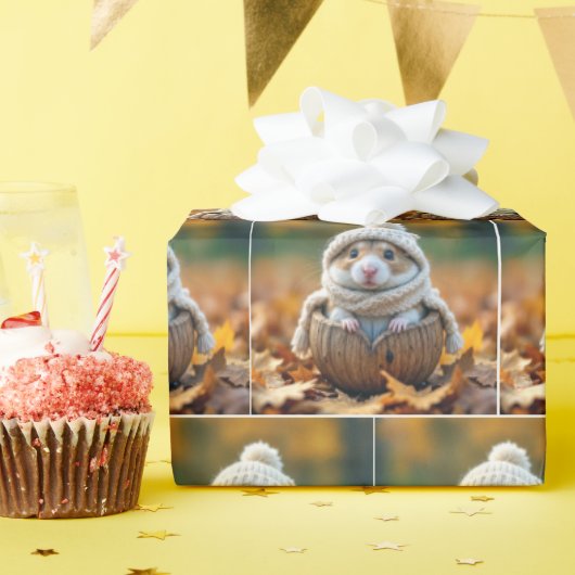 Papier Cadeau Hamster d'automne en coquille de noix (Fête d'anniversaire)