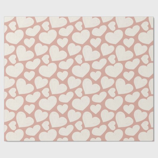 Papier Cadeau Hand Drawn Big Hearts Pattern Boho Girly Pink (Plat)