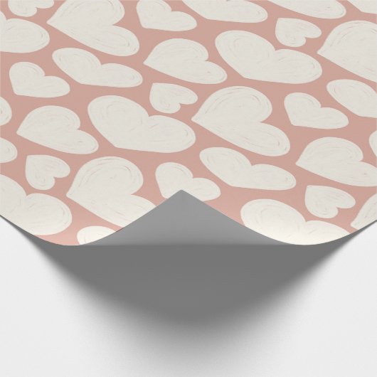 Papier Cadeau Hand Drawn Big Hearts Pattern Boho Girly Pink (Coin)