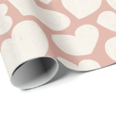 Papier Cadeau Hand Drawn Big Hearts Pattern Boho Girly Pink (Coin rond)