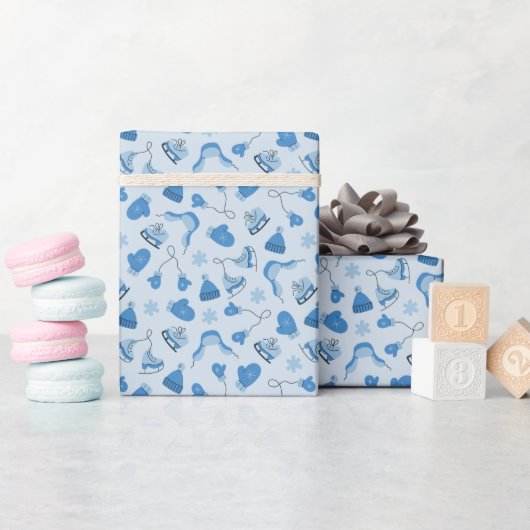 Papier Cadeau Hand Drawn Blue Winter Pattern Wrapping Paper Roll (Baby Shower)