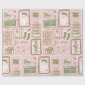 Papier Cadeau Hand Drawn green peach christmas custom name (Plat)