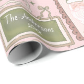 Papier Cadeau Hand Drawn green peach christmas custom name (Coin rond)