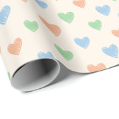 Papier Cadeau Hand Drawn Heart Doodle Pattern Wrapping Paper (Coin rond)