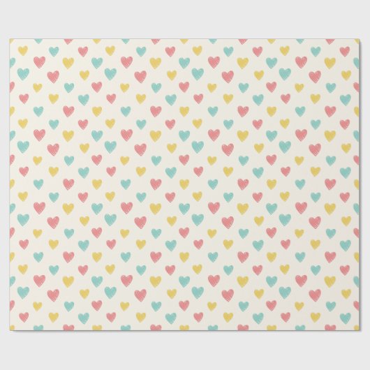 Papier Cadeau Hand Drawn Heart Doodle Pattern Wrapping Paper (Plat)