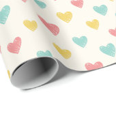 Papier Cadeau Hand Drawn Heart Doodle Pattern Wrapping Paper (Coin rond)