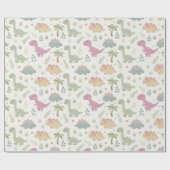 Papier Cadeau Hand-Drawn Illustrations Pastel Friendly Dinosaurs (Plat)
