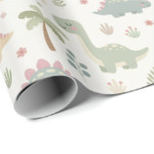 Papier Cadeau Hand-Drawn Illustrations Pastel Friendly Dinosaurs (Coin rond)