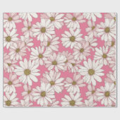 Papier Cadeau Hand Drawn Pink Daisy White Floral Pattern (Plat)
