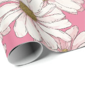 Papier Cadeau Hand Drawn Pink Daisy White Floral Pattern (Coin rond)