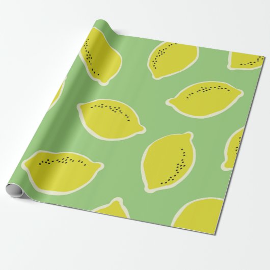 Papier Cadeau Hand drawn seamless pattern with lemons in yellow, (Déroulé)