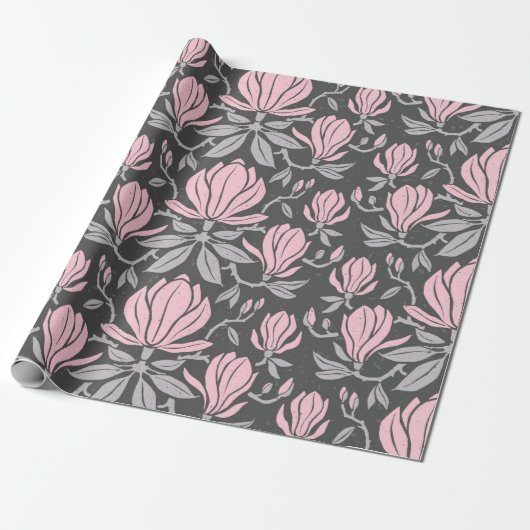 Papier Cadeau Hand-drawn seamless pattern with magnolia flowers. (Déroulé)