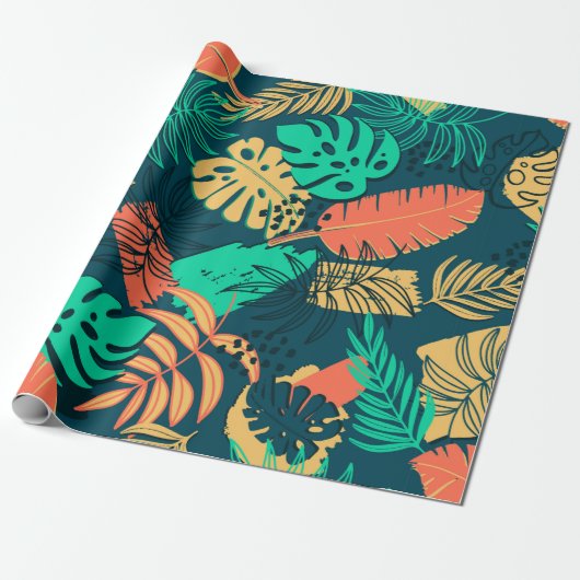 Papier Cadeau Hand drawn tropic flat pattern. Palm leaves backgr (Déroulé)