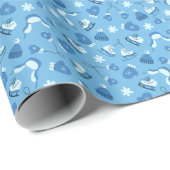 Papier Cadeau Hand Drawn Winter Pattern Blue Wrapping Paper Roll (Coin rond)