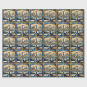 Papier Cadeau Hanoukka bleue Menorah (Plat)