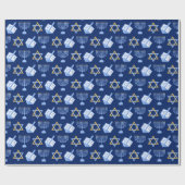 Papier Cadeau Hanoukka Blue Menorah Dreidel Motif Chanukah (Plat)